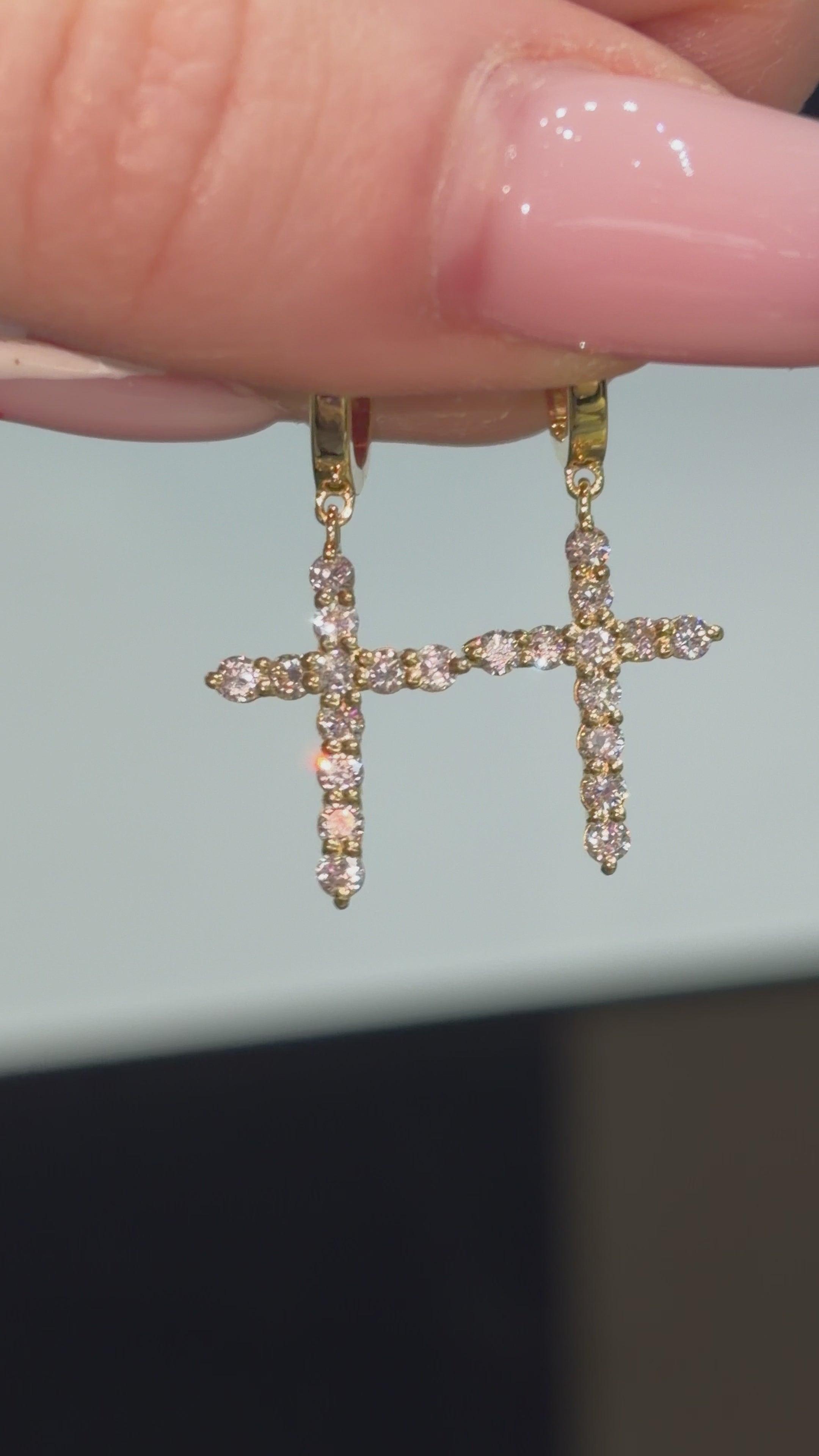 Diamond Cross Drop Earrings – 0.40 CT – 18kt Yellow Gold