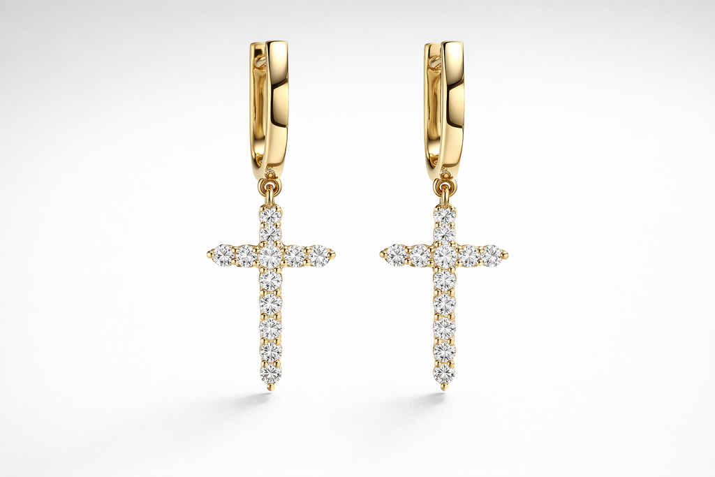 Diamond Cross Drop Earrings – 0.40 CT – 18kt Yellow Gold
