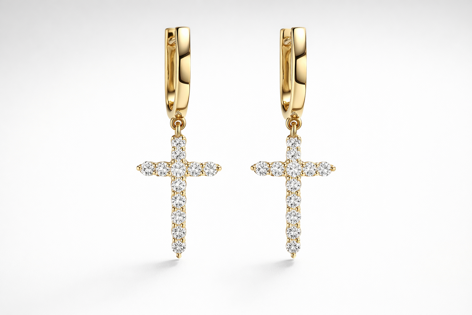 Diamond Cross Drop Earrings – 0.40 CT – 18kt Yellow Gold