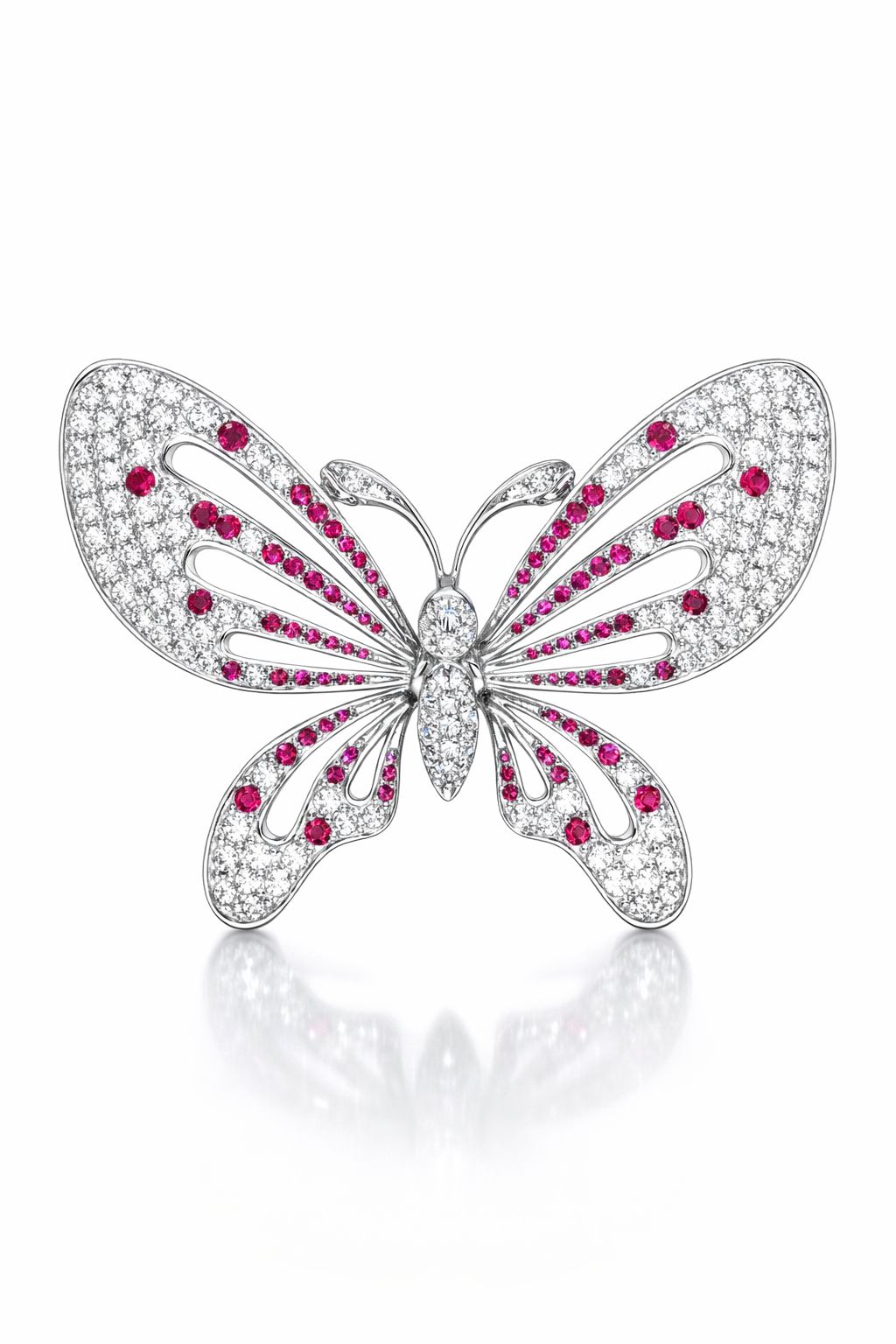 Rosé Papillon Royale Butterfly Pendant – 3.20 ct Natural Diamonds & Rubies in 18KT White Gold