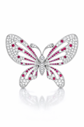 Rosé Papillon Royale Butterfly Pendant – 3.20 ct Natural Diamonds & Rubies in 18KT White Gold